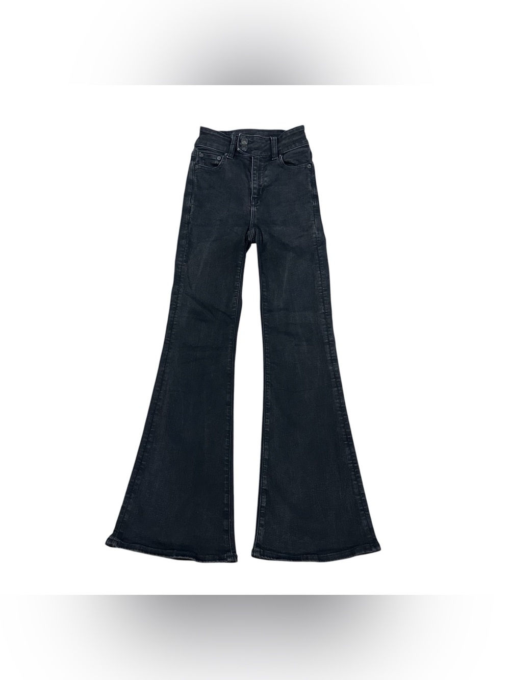 American Eagle Women’s 000 Short Super High Waisted Flare Jeans Black Stretch